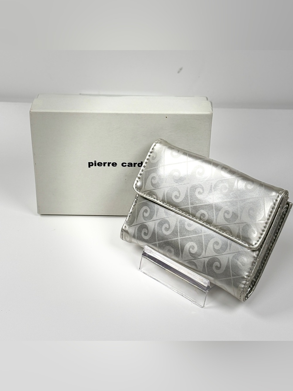 Pierre Cardin Metallic Silver Geometric Trifold Wallet w box